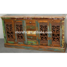 recycled wooden sideboard with old cast iron grill